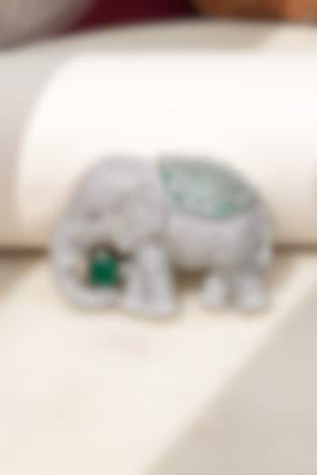 White Finish Diamond & Green Stone Tusker Treasure Elephant Brooch by Beryachi at Pernia's Pop Up Shop