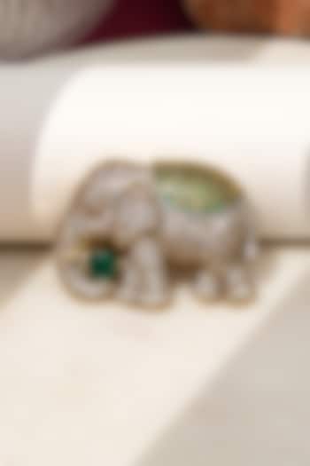 Gold Finish Diamond & Green Stone Tusker Treasure Elephant Brooch by Beryachi at Pernia's Pop Up Shop