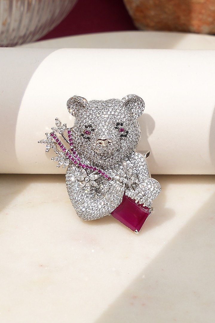 White Finish Diamond & Red Stone Jungle Eclat Brooch by Beryachi at Pernia's Pop Up Shop