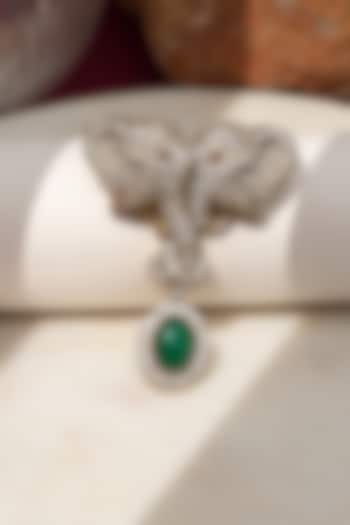 Gold Finish Diamond & Green Stone Gajraj Heritage Elephant Brooch by Beryachi at Pernia's Pop Up Shop