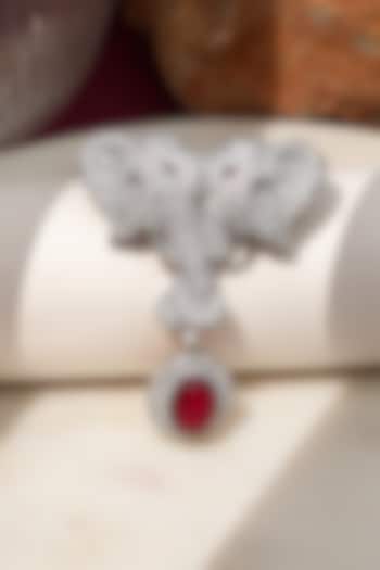White Finish Diamond & Red Stone Gajraj Heritage Elephant Brooch by Beryachi at Pernia's Pop Up Shop