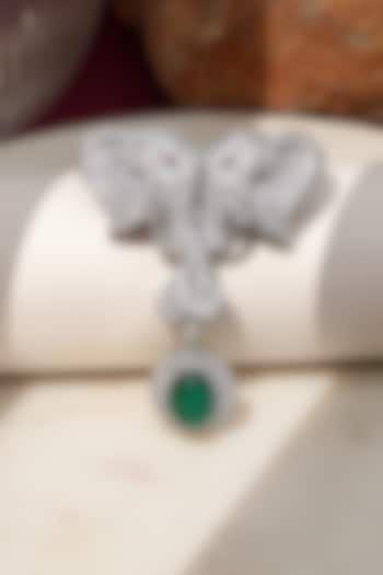White Finish Diamond & Green Stone Gajraj Heritage Elephant Brooch by Beryachi at Pernia's Pop Up Shop