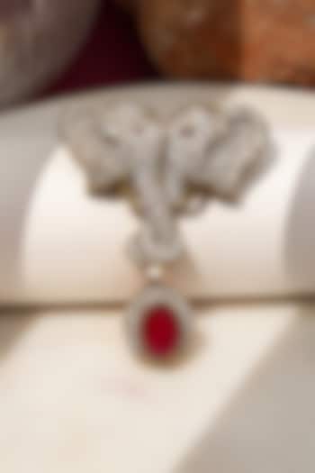 Gold Finish Diamond & Red Stone Gajraj Heritage Elephant Brooch by Beryachi at Pernia's Pop Up Shop