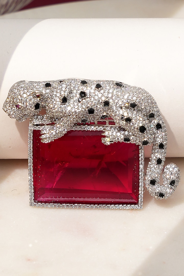 White Finish Diamond & Red Stone Alpha Jaguar Brooch by Beryachi at Pernia's Pop Up Shop