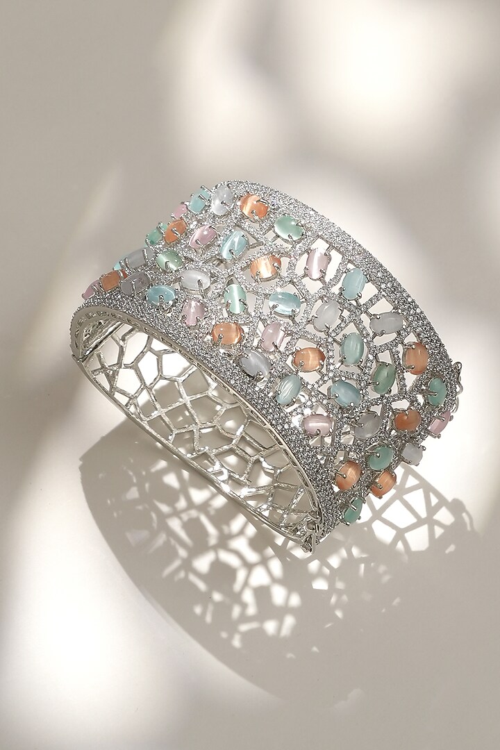 White Finish Diamond Openable Bracelet by Beryachi at Pernia's Pop Up Shop