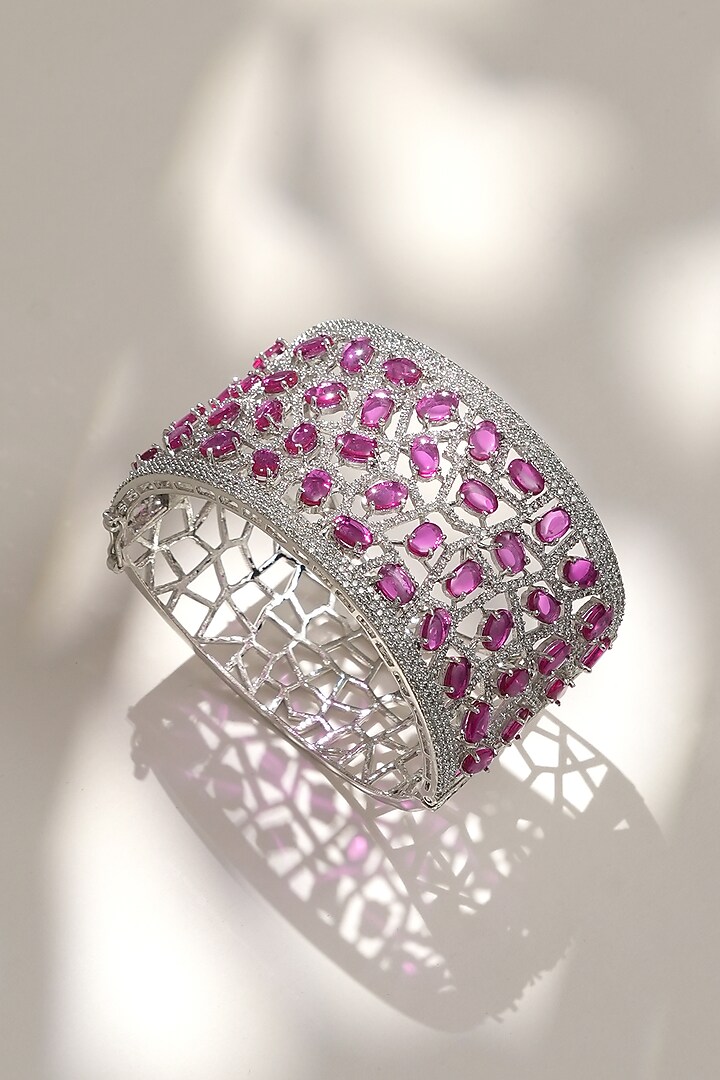 White Finish Diamond & Pink Stone Openable Bracelet by Beryachi at Pernia's Pop Up Shop