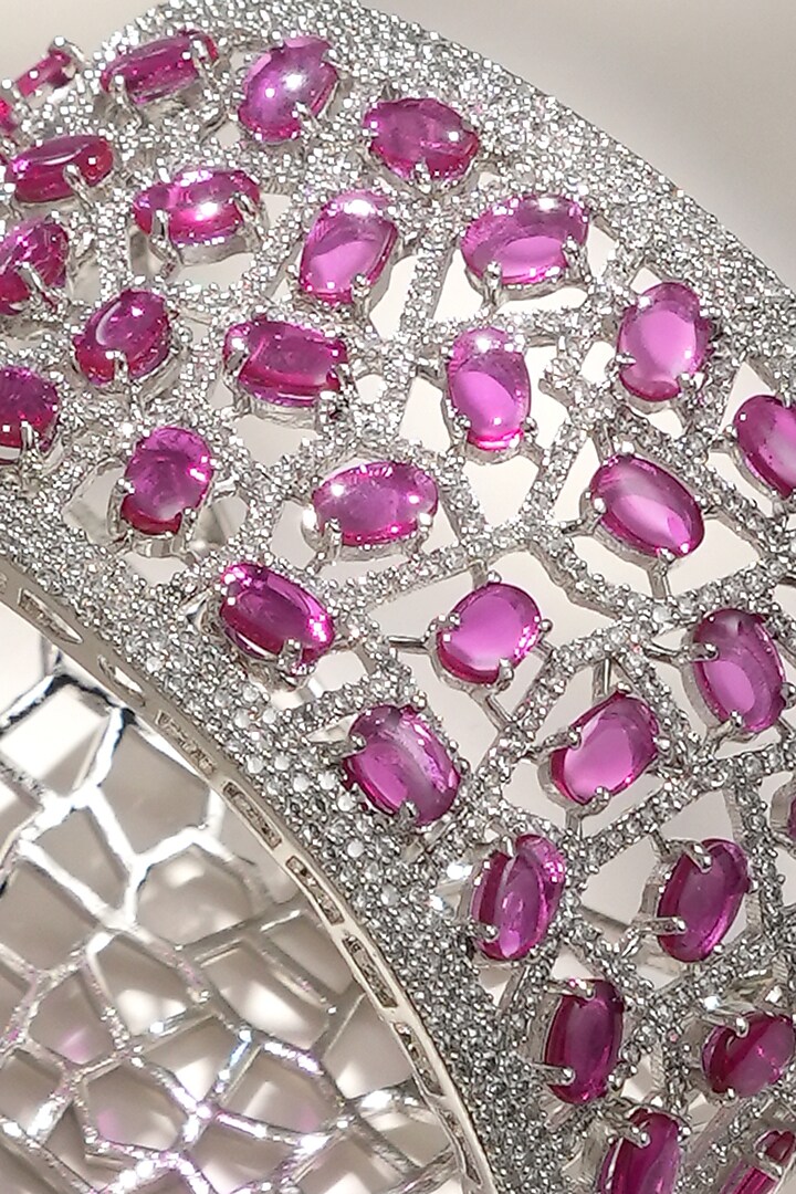White Finish Diamond & Pink Stone Openable Bracelet by Beryachi at Pernia's Pop Up Shop