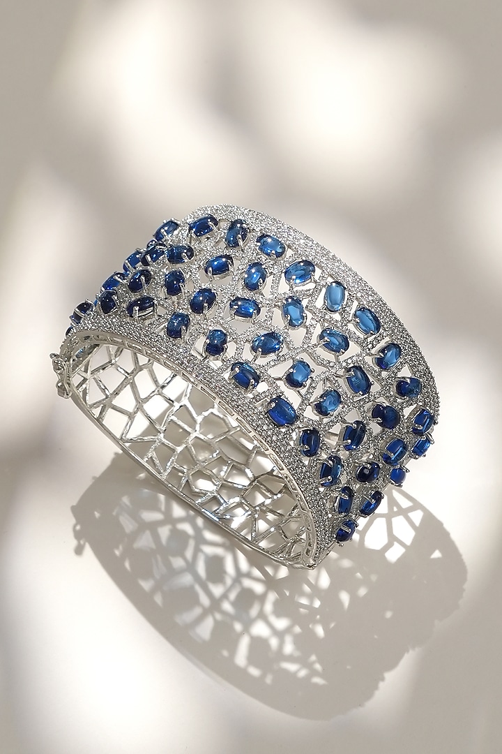 White Finish Diamond & Blue Stone Openable Bracelet by Beryachi at Pernia's Pop Up Shop