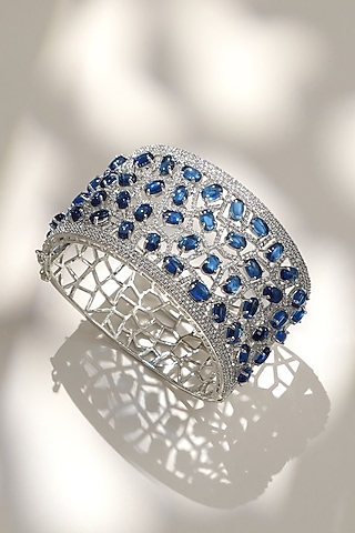 White Finish Diamond & Blue Stone Openable Bracelet by Beryachi