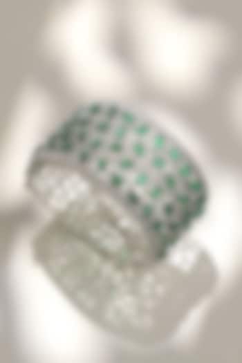 White Finish Diamond & Green Stone Openable Bracelet by Beryachi at Pernia's Pop Up Shop