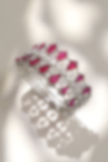 White Finish Diamond & Red Stone Openable Floral Bracelet by Beryachi at Pernia's Pop Up Shop