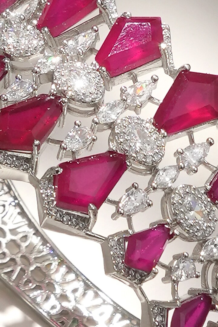 White Finish Diamond & Red Stone Openable Floral Bracelet by Beryachi at Pernia's Pop Up Shop
