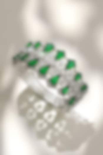 White Finish Diamond & Green Stone Openable Floral Bracelet by Beryachi at Pernia's Pop Up Shop