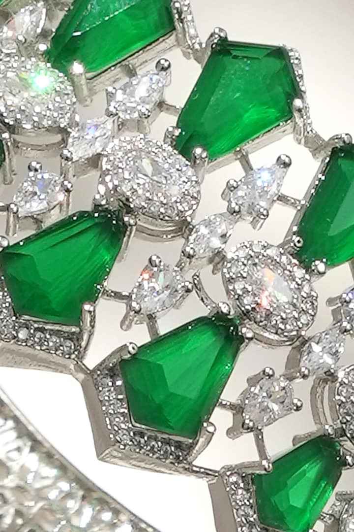 White Finish Diamond & Green Stone Openable Floral Bracelet by Beryachi at Pernia's Pop Up Shop