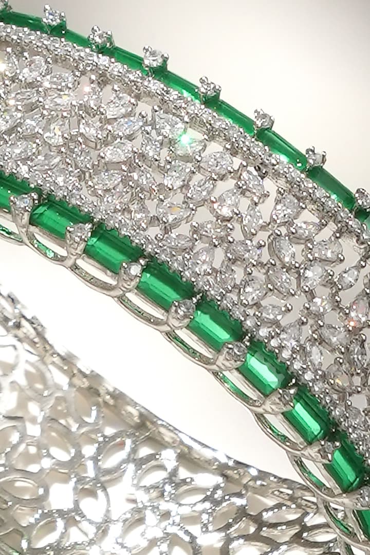 White Finish Diamond & Green Stone Openable Halo Bracelet by Beryachi at Pernia's Pop Up Shop