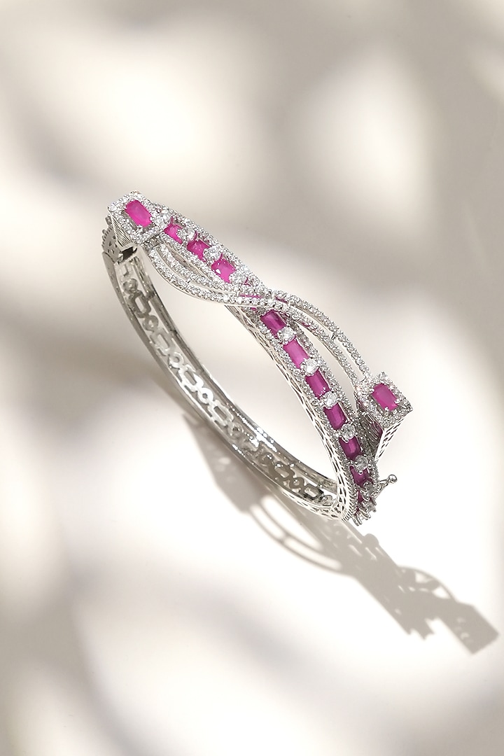 White Finish Diamond & Pink Stone Bracelet by Beryachi at Pernia's Pop Up Shop