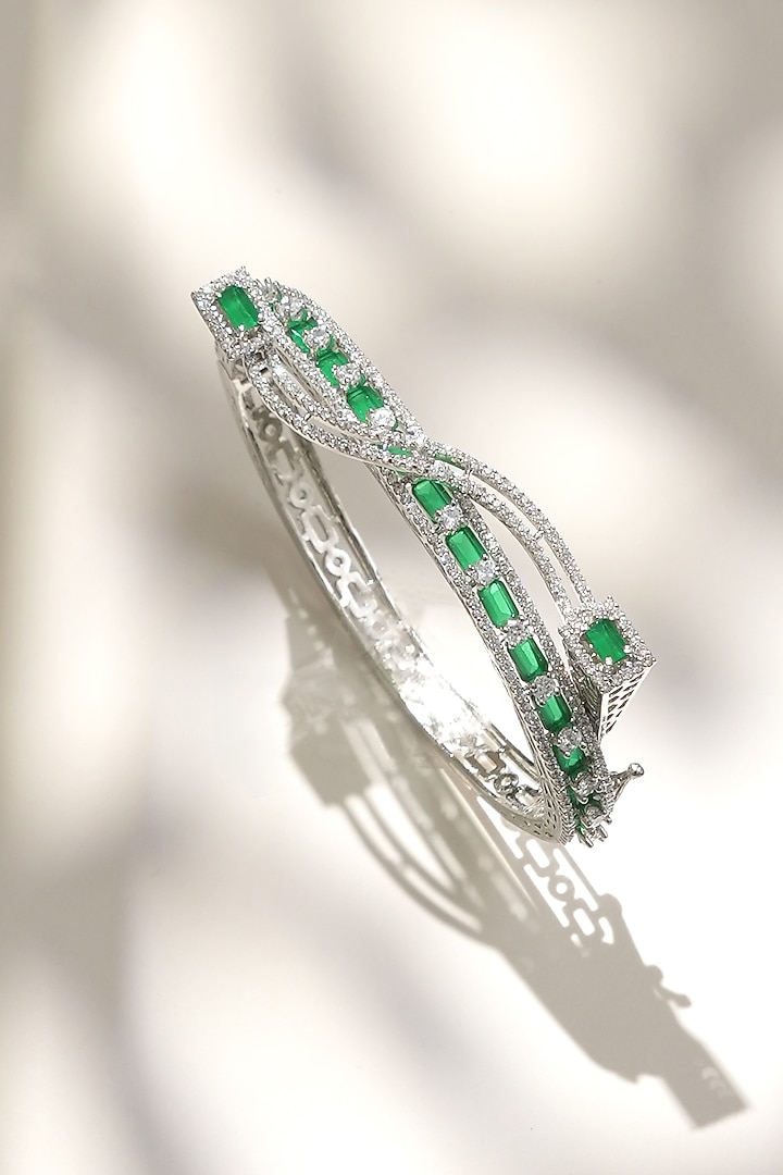 White Finish Diamond & Green Stone Bracelet by Beryachi at Pernia's Pop Up Shop