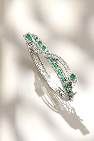 White Finish Diamond & Green Stone Bracelet by Beryachi