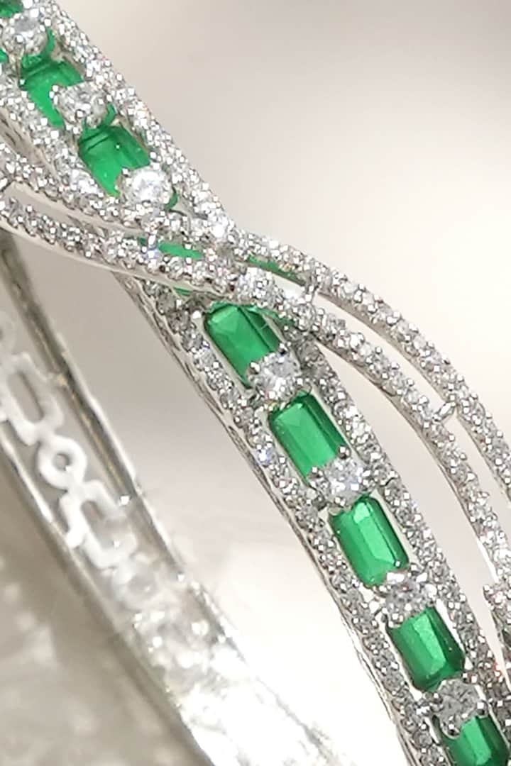 White Finish Diamond & Green Stone Bracelet by Beryachi at Pernia's Pop Up Shop