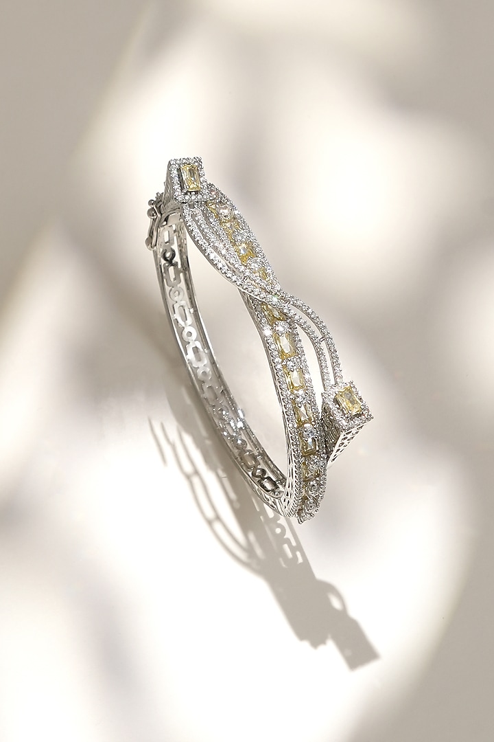 White Finish Diamond & Champagne Stone Bracelet by Beryachi at Pernia's Pop Up Shop