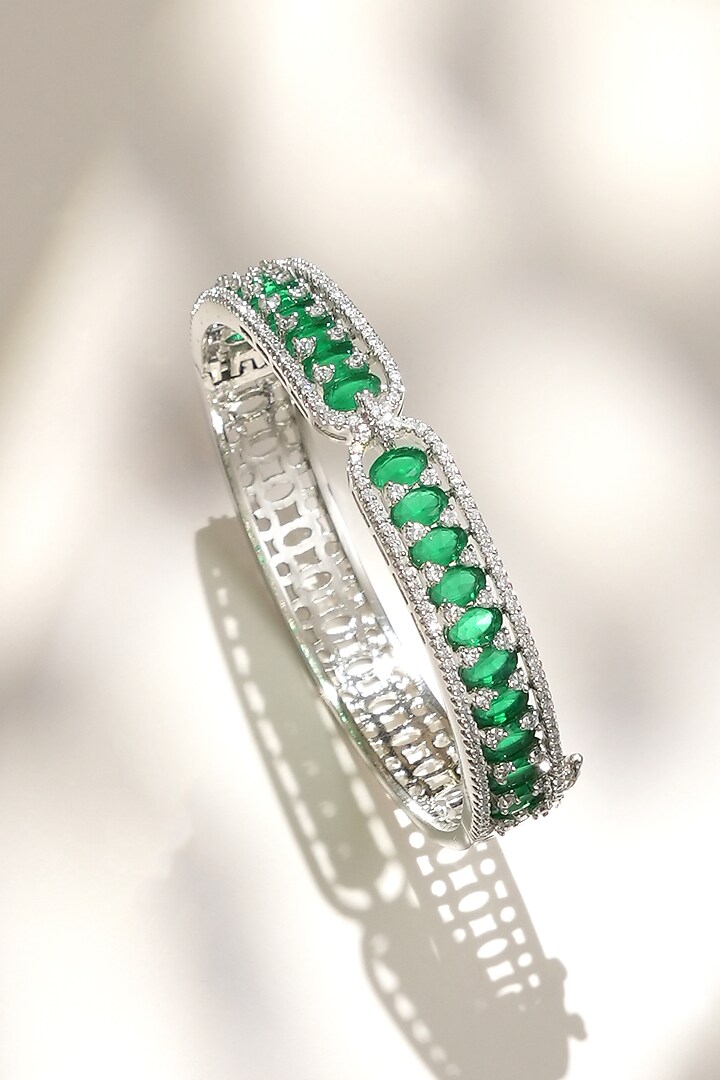 White Finish Diamond & Green Stone Bracelet by Beryachi at Pernia's Pop Up Shop