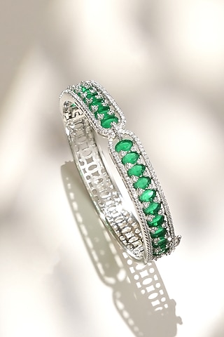 White Finish Diamond & Green Stone Bracelet by Beryachi