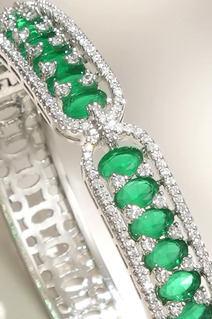 White Finish Diamond & Green Stone Bracelet by Beryachi at Pernia's Pop Up Shop