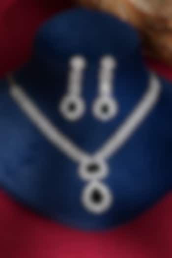 White Finish Diamond & Green Crystal Pendant Necklace Set by Beryachi at Pernia's Pop Up Shop