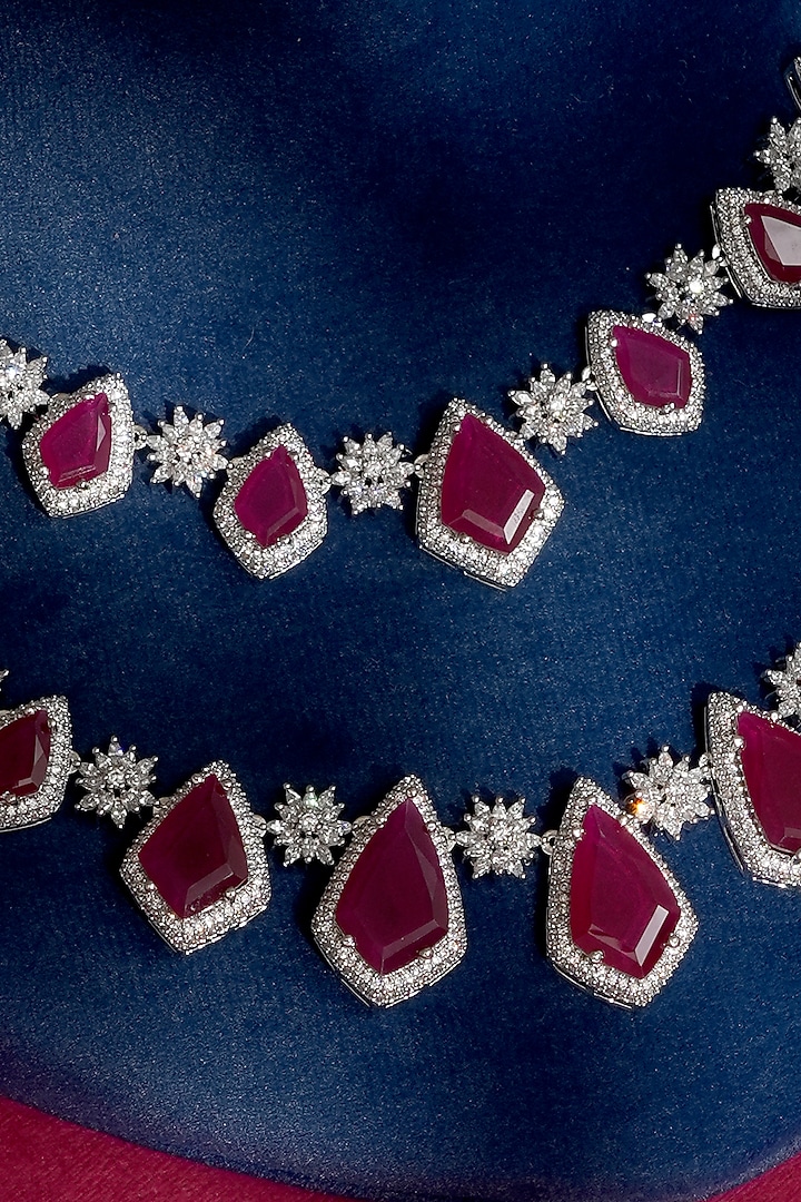 White Finish Diamond & Red Crystal Necklace Set by Beryachi at Pernia's Pop Up Shop