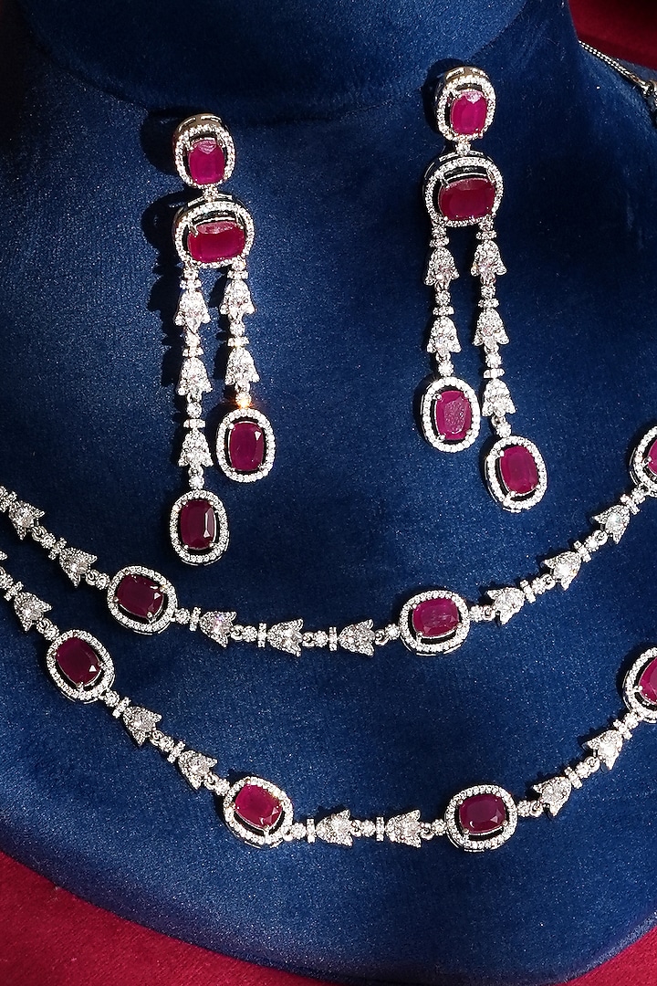 White Finish Diamond & Ruby Necklace Set by Beryachi at Pernia's Pop Up Shop