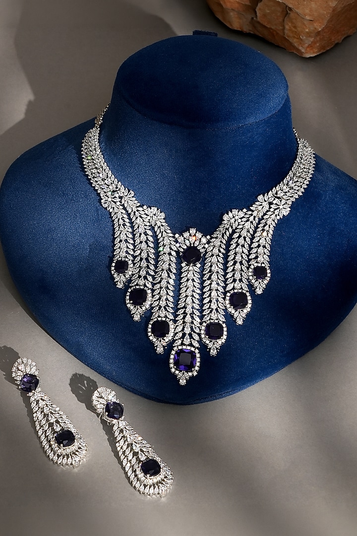 White Finish Diamond & Sapphire Choker Necklace Set by Beryachi at Pernia's Pop Up Shop