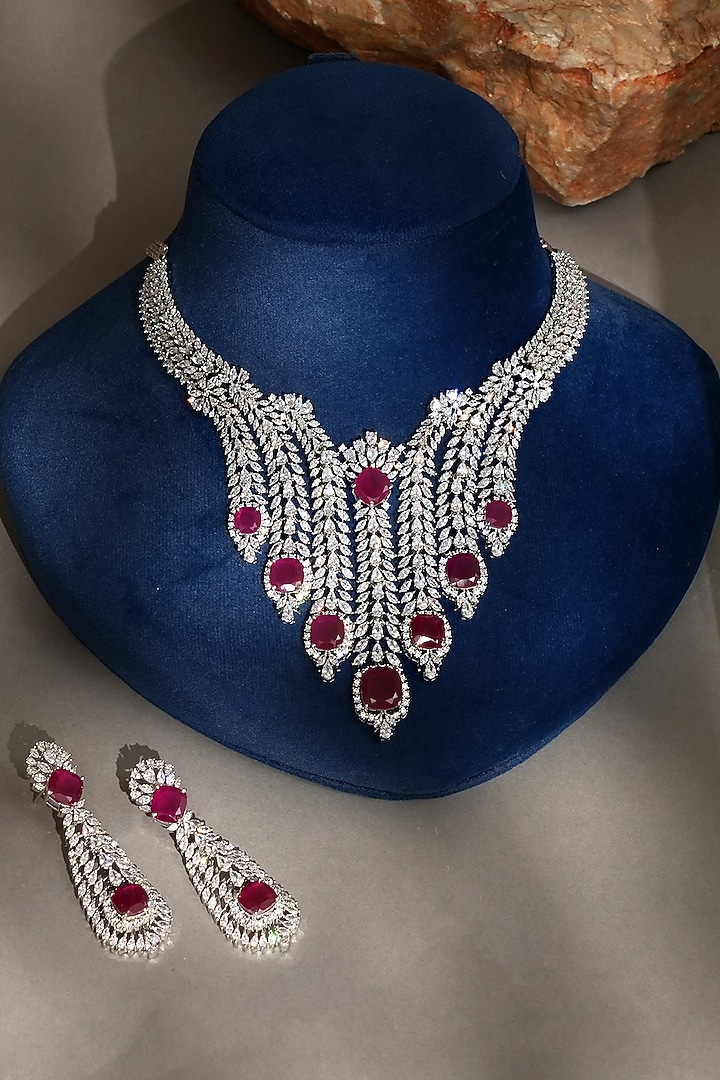 White Finish Diamond & Ruby Choker Necklace Set by Beryachi at Pernia's Pop Up Shop