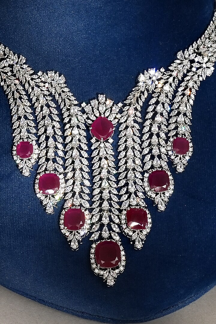 White Finish Diamond & Ruby Choker Necklace Set by Beryachi at Pernia's Pop Up Shop