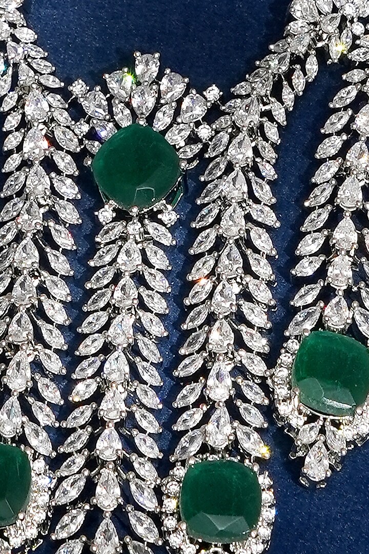 White Finish Diamond & Emerald Choker Necklace Set by Beryachi at Pernia's Pop Up Shop