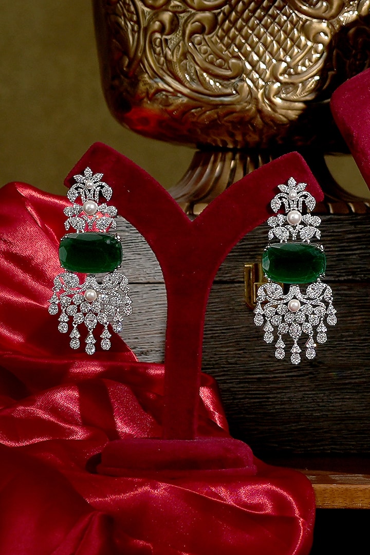 White Finish Diamond & Emerald Necklace Set by Beryachi at Pernia's Pop Up Shop