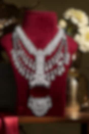 White Finish Diamond & Ruby Necklace Set by Beryachi at Pernia's Pop Up Shop