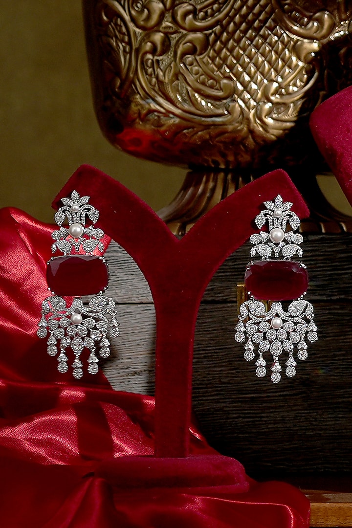 White Finish Diamond & Ruby Necklace Set by Beryachi at Pernia's Pop Up Shop