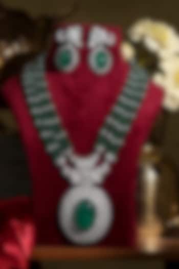 White Finish Diamond & Emerald Necklace Set by Beryachi at Pernia's Pop Up Shop