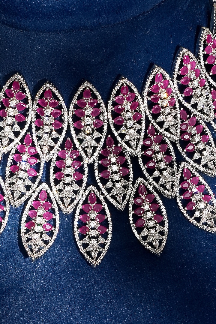 White Finish Diamond & Ruby Necklace Set by Beryachi at Pernia's Pop Up Shop