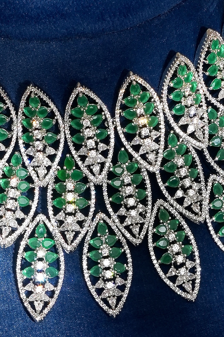 White Finish Diamond & Emerald Necklace Set by Beryachi at Pernia's Pop Up Shop