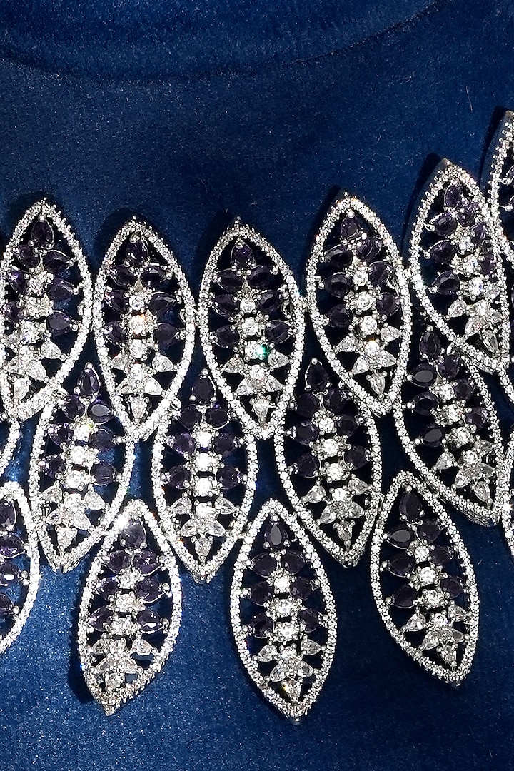 White Finish Diamond & Purple Stone Necklace Set by Beryachi at Pernia's Pop Up Shop