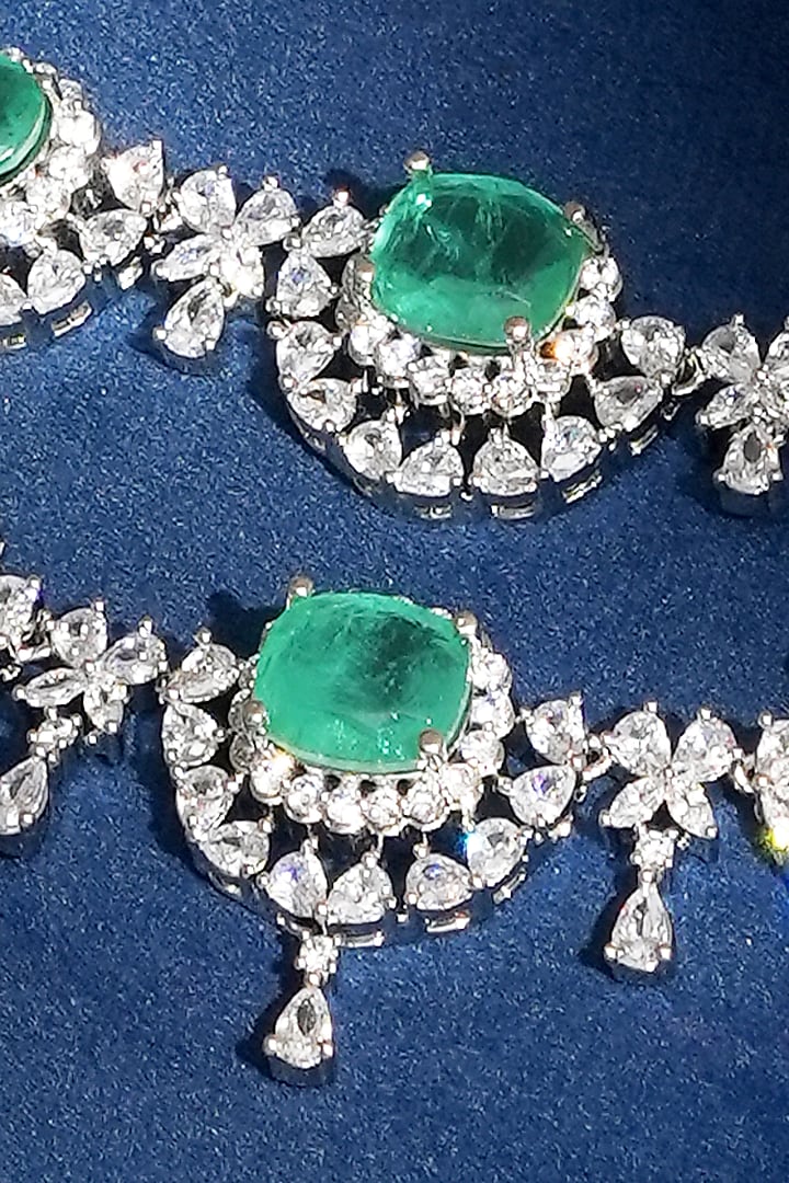 White Finish Diamond & Emerald Layered Necklace Set by Beryachi at Pernia's Pop Up Shop