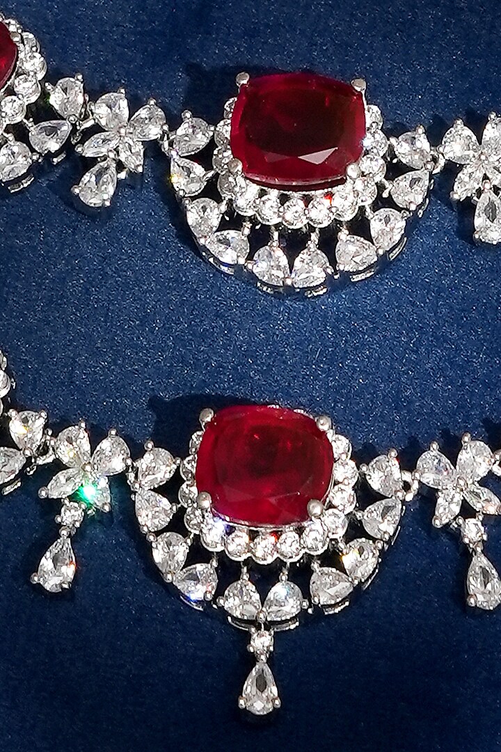 White Finish Diamond & Ruby Layered Necklace Set by Beryachi at Pernia's Pop Up Shop