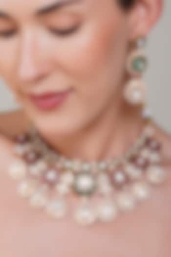 Gold Finish Mint Ruby & Kundan Polki Necklace Set by Beryachi at Pernia's Pop Up Shop