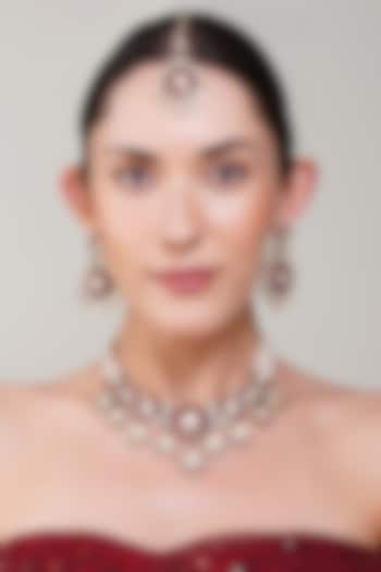 Gold Finish Ruby & Kundan Polki Necklace Set by Beryachi at Pernia's Pop Up Shop