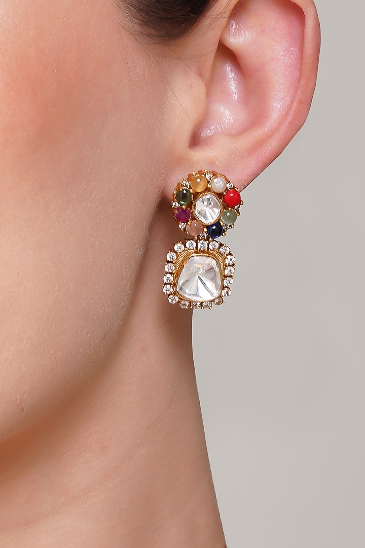 Gold Finish Diamond & Kundan Polki Necklace Set by Beryachi at Pernia's Pop Up Shop