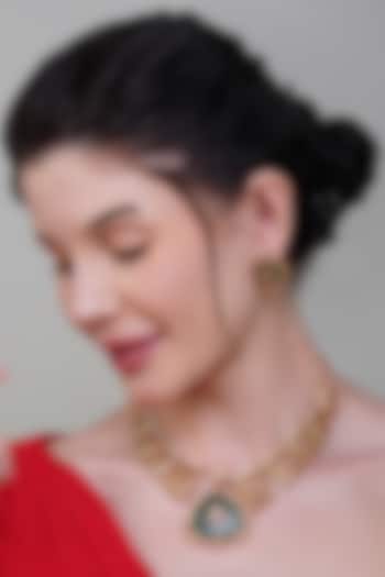 Gold Finish Multi-Colored Kundan Polki Necklace Set by Beryachi at Pernia's Pop Up Shop