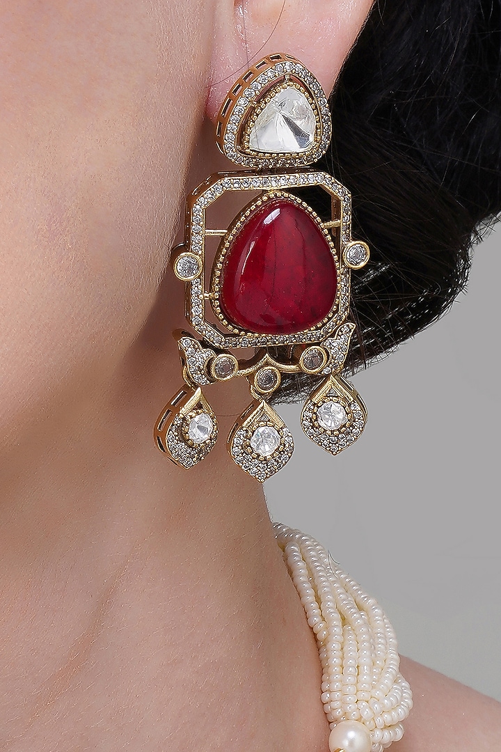 Gold Finish Maroon Stone & Pearl Handcrafted Choker Necklace Set by Beryachi at Pernia's Pop Up Shop