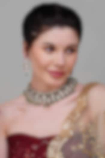 Gold Finish Mint Green Stone & Kundan Polki Handcrafted Choker Necklace Set by Beryachi at Pernia's Pop Up Shop