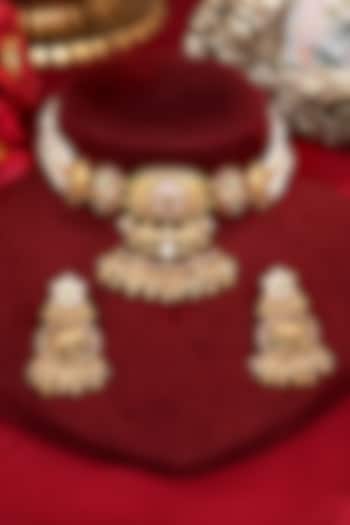 Gold Finish Multi-Colored Kundan Polki Necklace Set by Beryachi at Pernia's Pop Up Shop